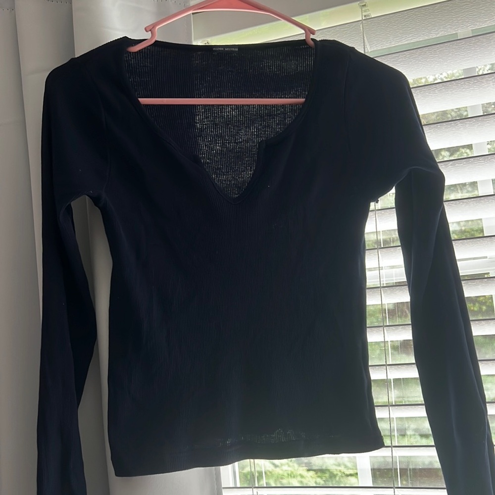 Brandy navy key hole long sleeve shirt